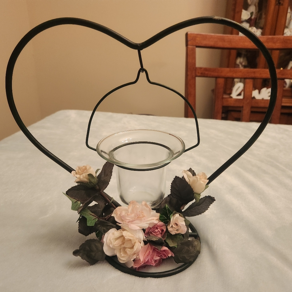 Metal Heart with Hanging Candle Holder